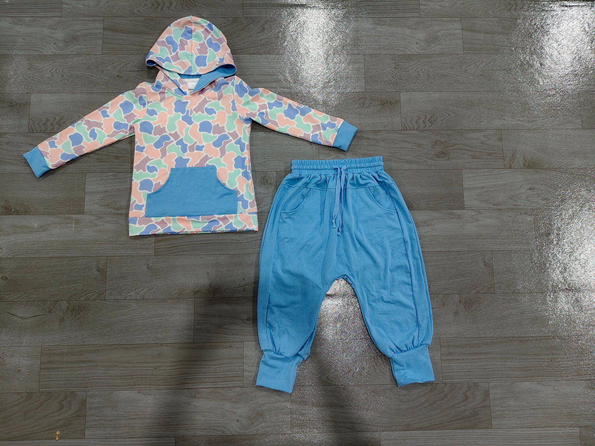Light blue camo hoodie pants kids boys clothing set