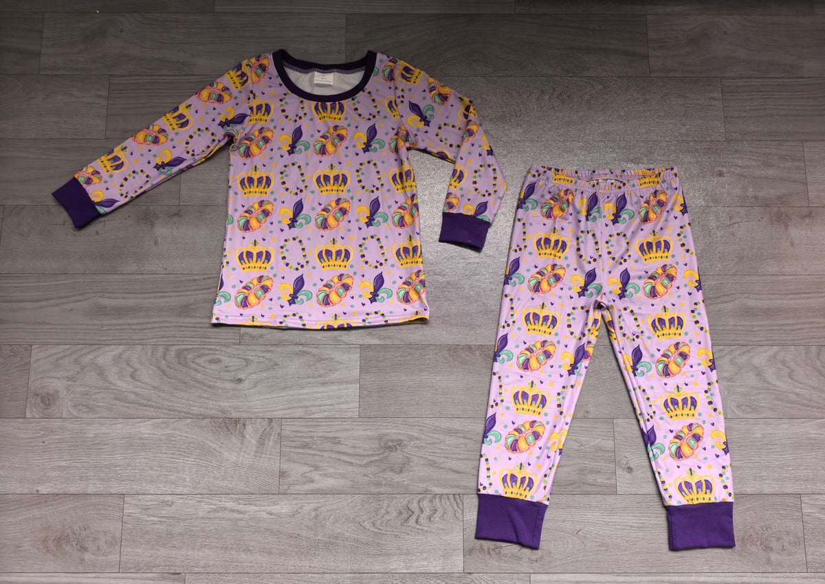 Long sleeves crown donut baby kids Mardi Gras pajamas