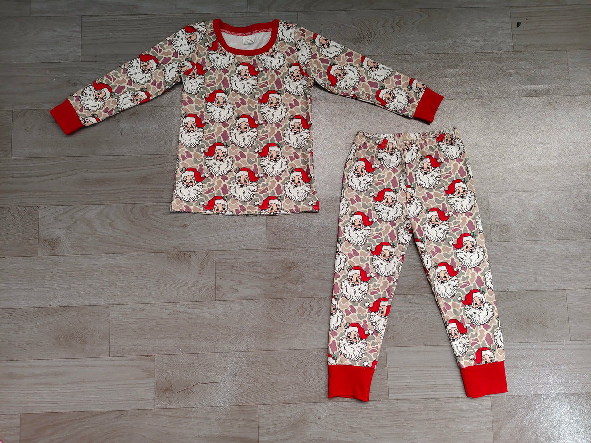 Red long sleeves camo santa kids boys Christmas pajamas