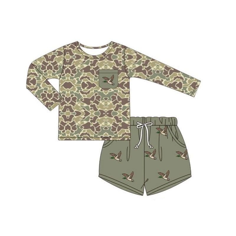 Camo long sleeves duck pocket top shorts boys clothes