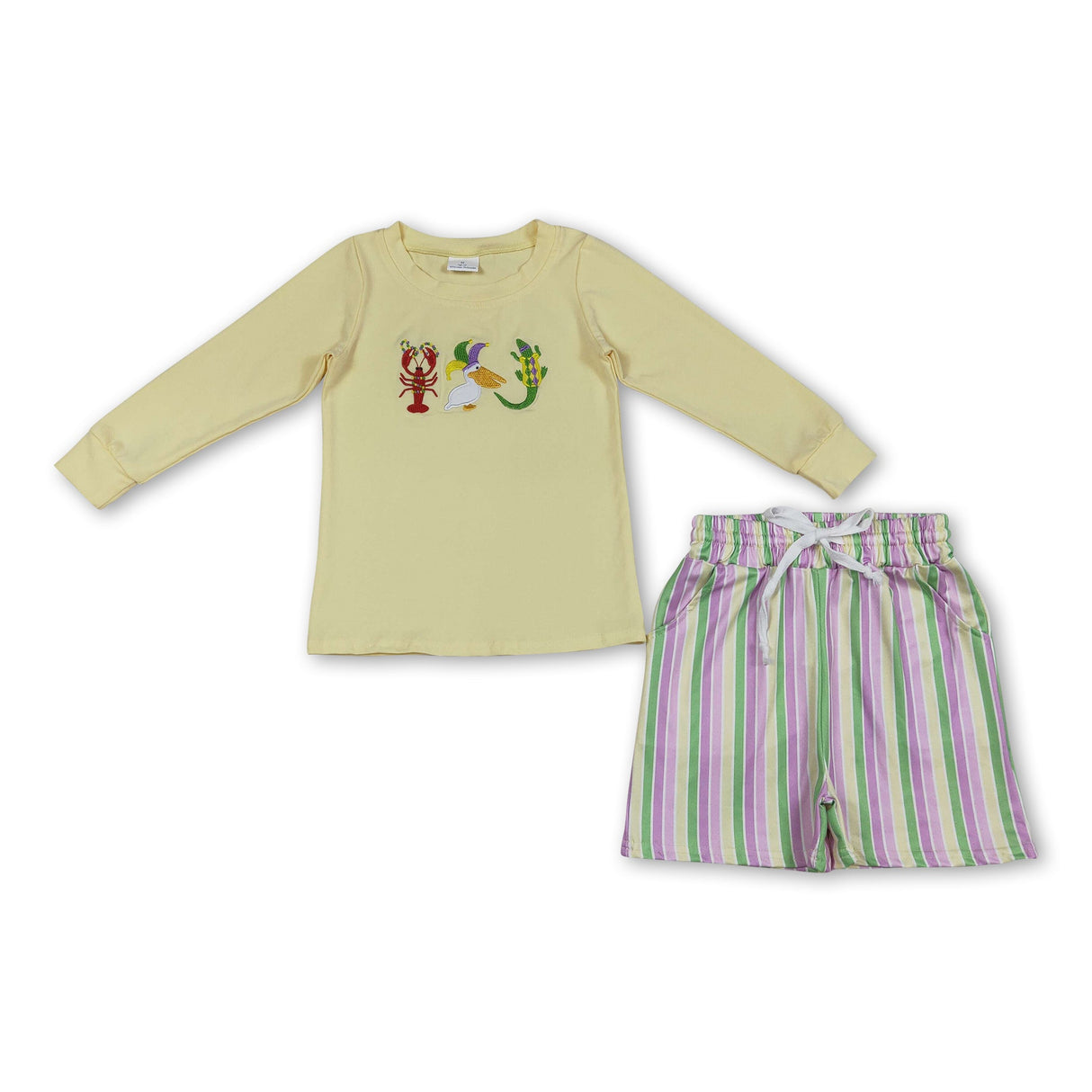 Crawfish pelican alligator top shorts boys Mardi Gras outfits