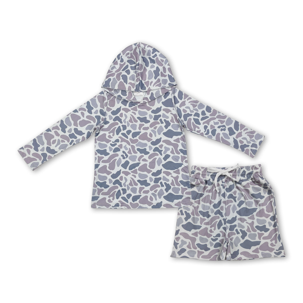 Grey camo hoodie shorts kids boys clothing set