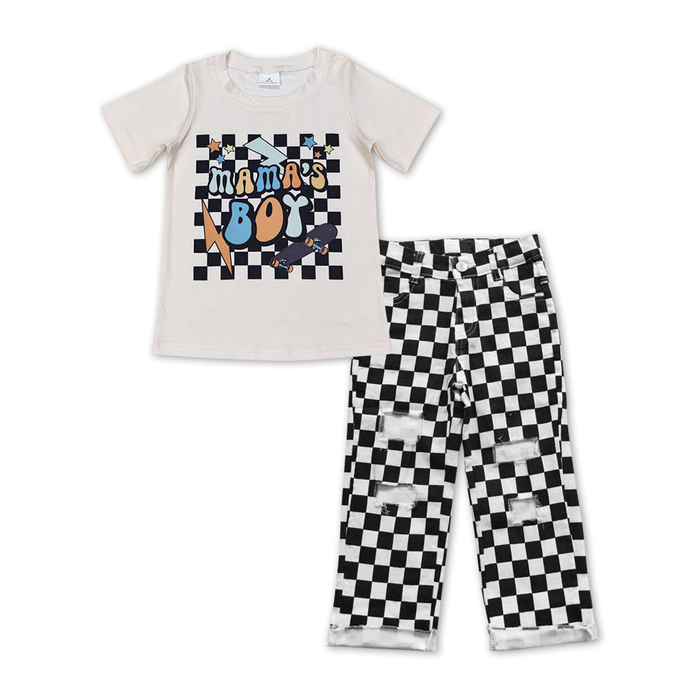 Mama's boy plaid skateboard jeans kids outfits