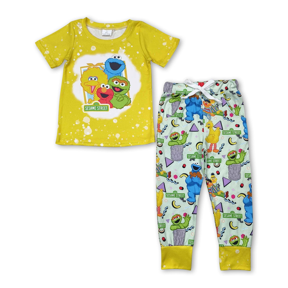 Yellow bleached top biscuit pants kids boys outfits