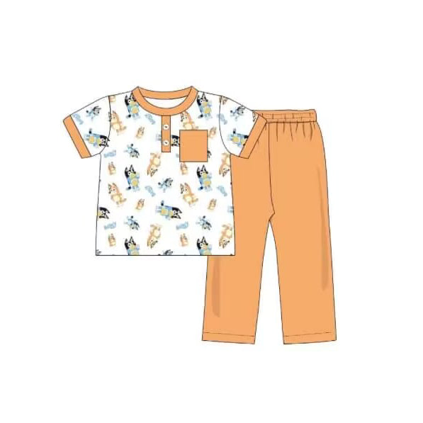 Short sleeves yellow dog pocket top pants boys clothes