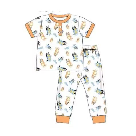 Short sleeves yellow dog pocket top pants boys clothes