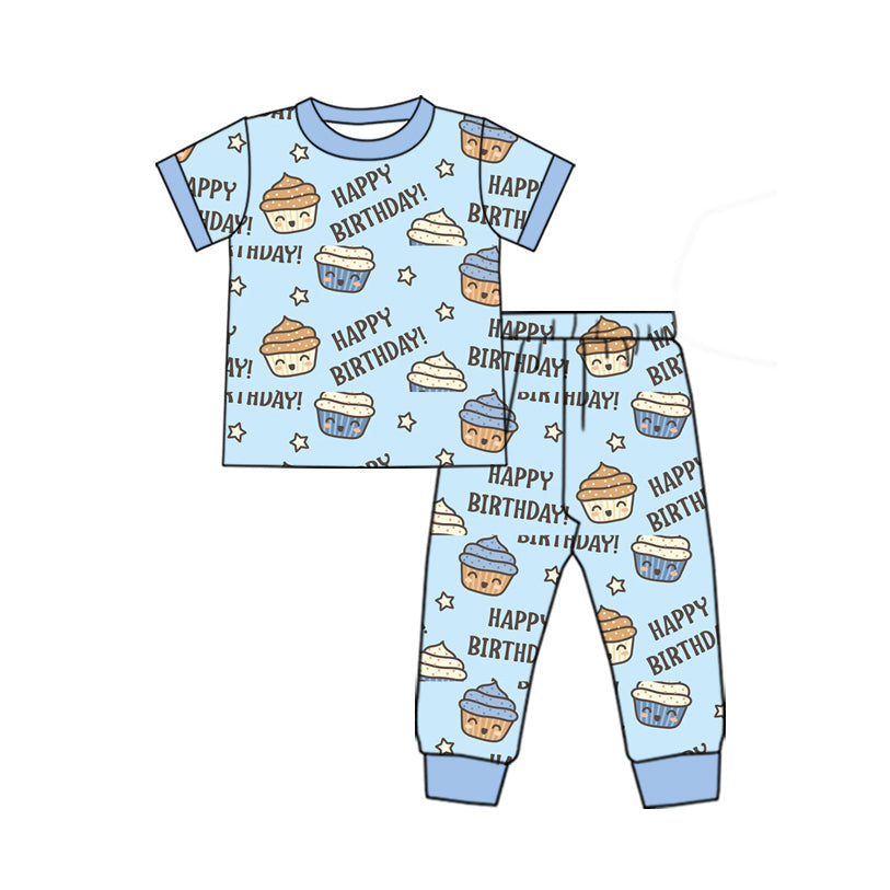 Short sleeves cake Happy Birthday kids boys pajamas