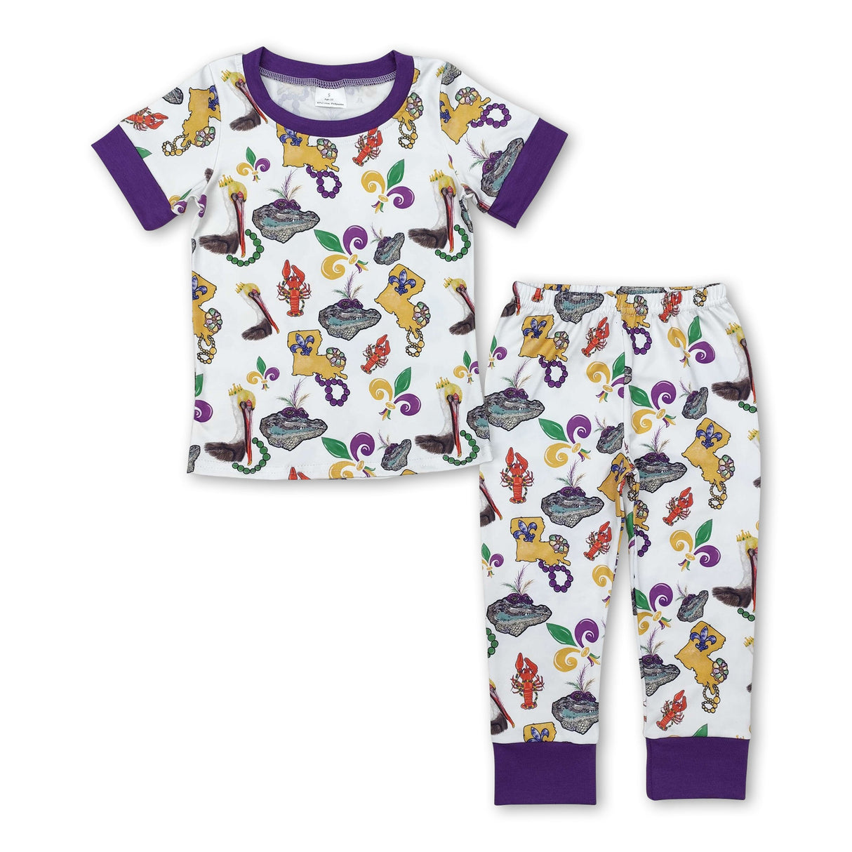 Short sleeves pelican baby kids Mardi Gras pajamas