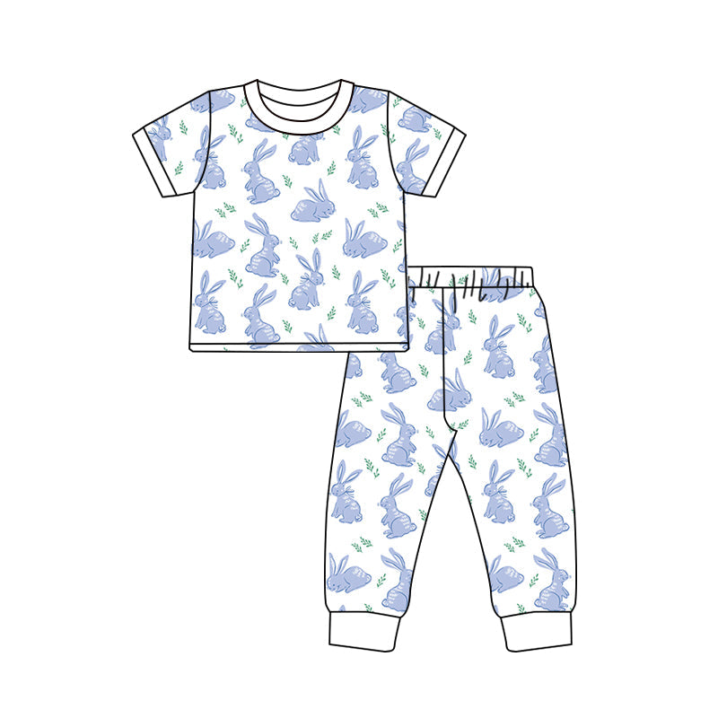 Short sleeves blue bunny kids boys Easter pajamas