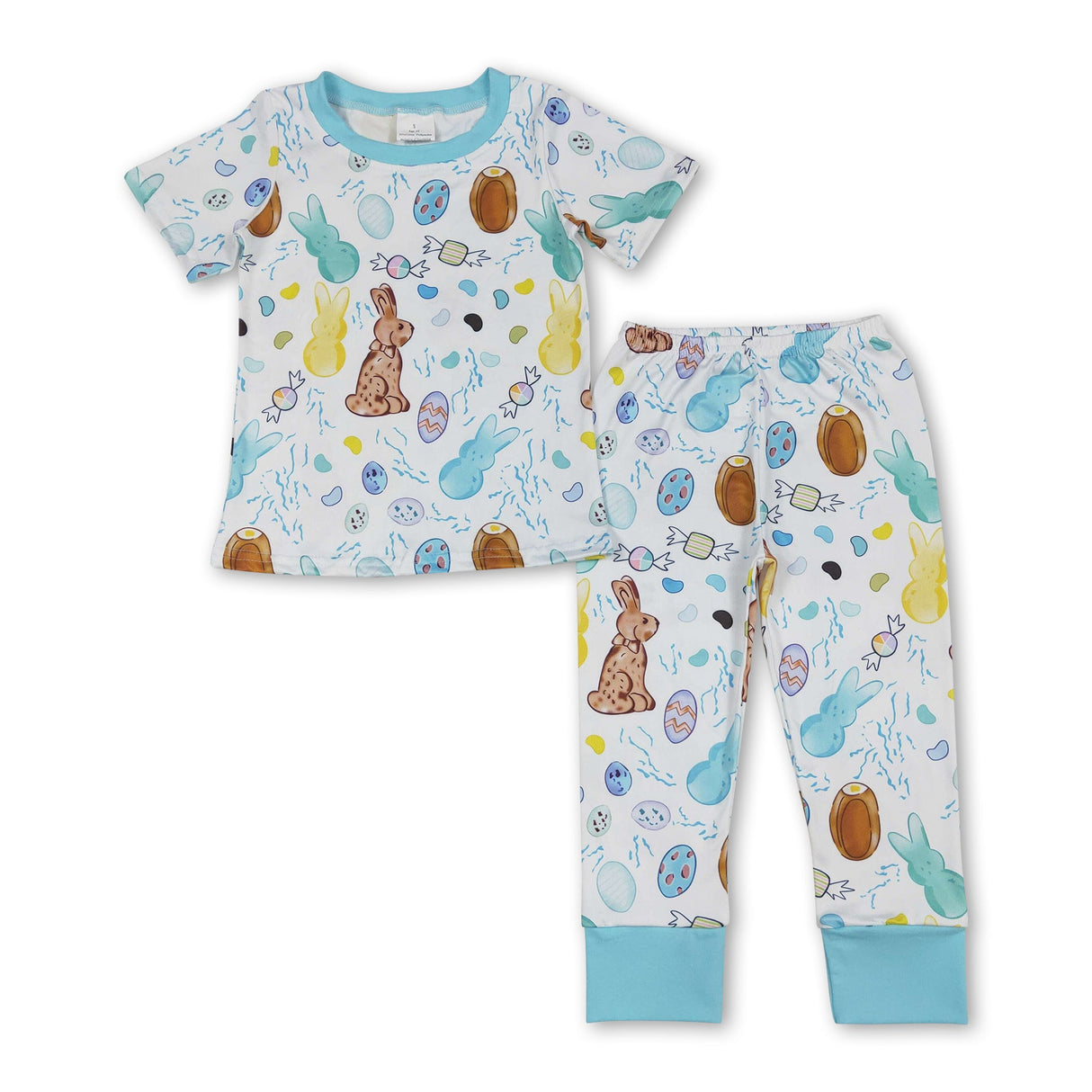 Blue short sleeves bunny eggs kids boys Easter pajamas
