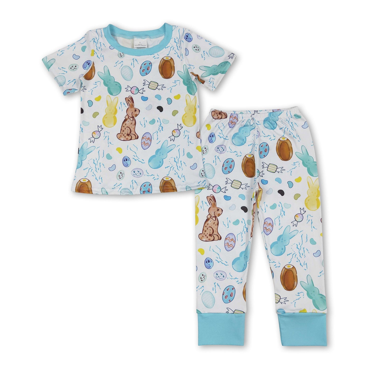Blue short sleeves bunny eggs kids boys Easter pajamas