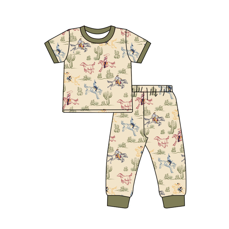 Short sleeves cactus rodeo kids boys western pajamas