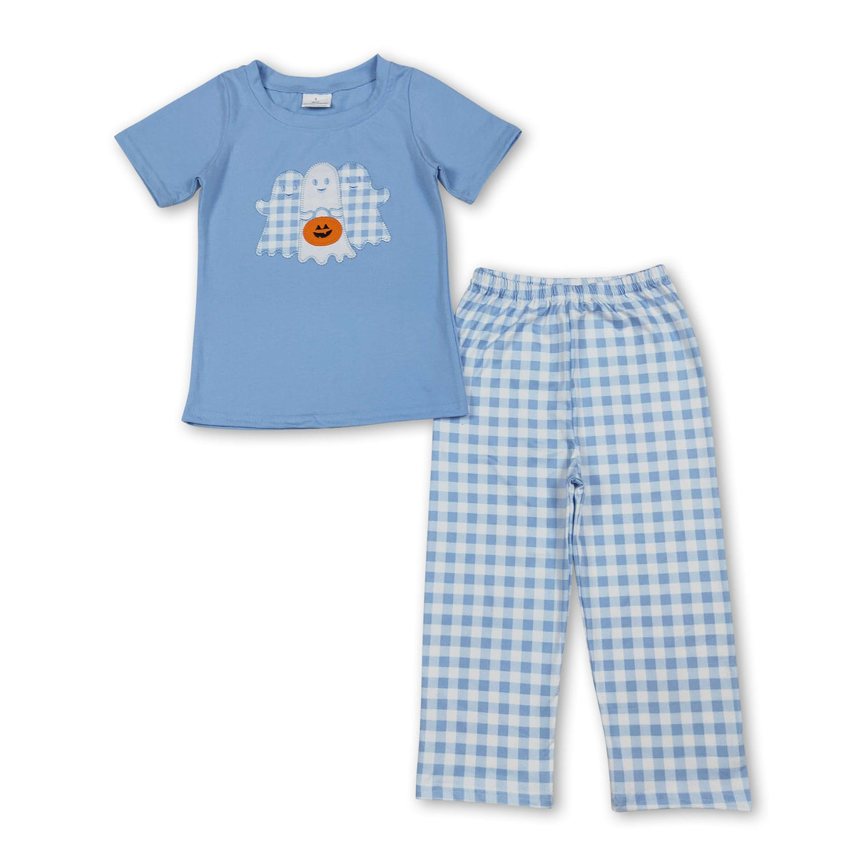 Short sleeves ghost pumpkin plaid pants boy Halloween clothes