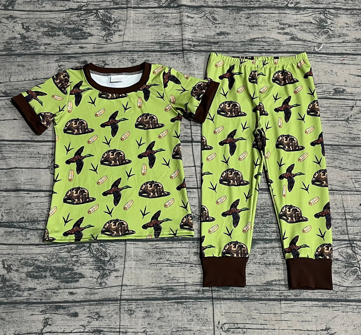 Green short sleeves camo hat duck baby boys pajamas