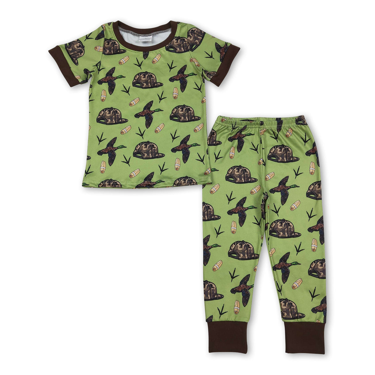 Green short sleeves camo hat duck baby boys pajamas