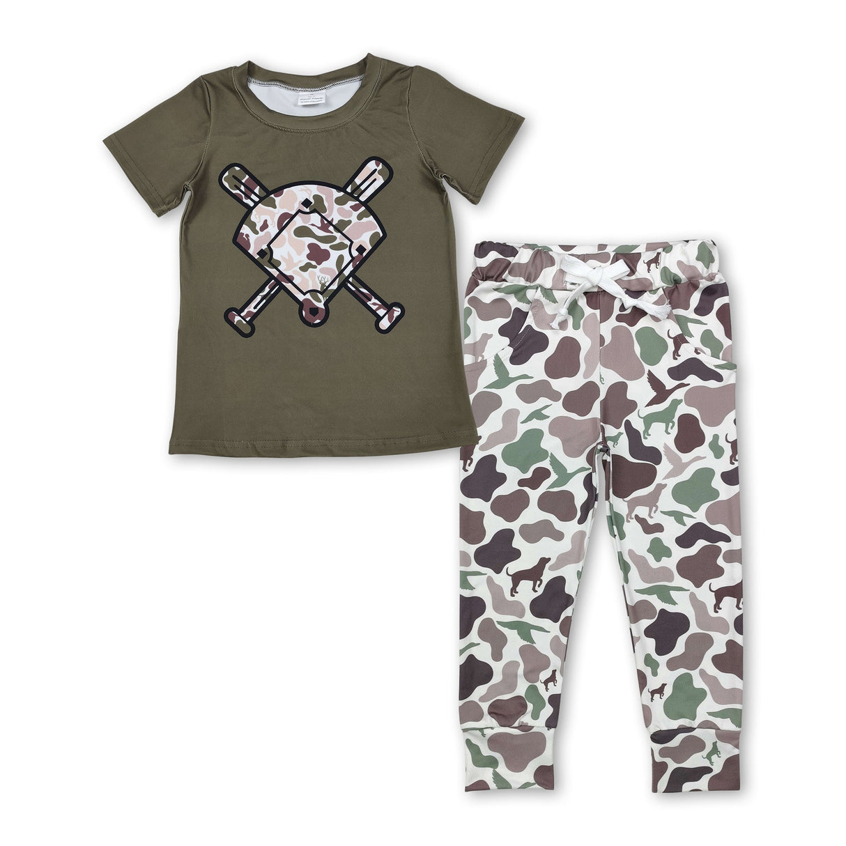 Short sleeves hunting camo golf top pants kids outfits