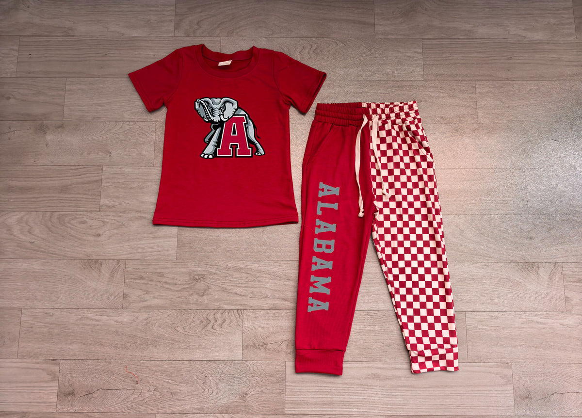 Short sleeves elephant A top plaid pants kids boys team outfits