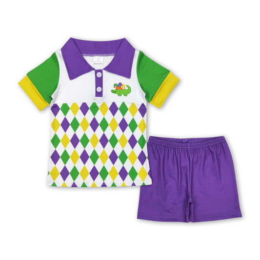 Crocodile polo shirt purple shorts boy mardi gras outfits