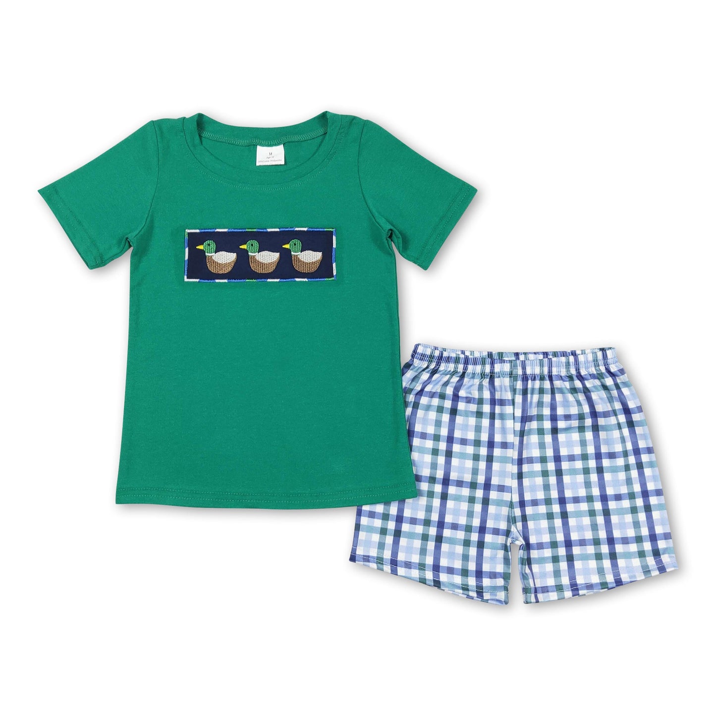 Green duck top plaid shorts boys clothes