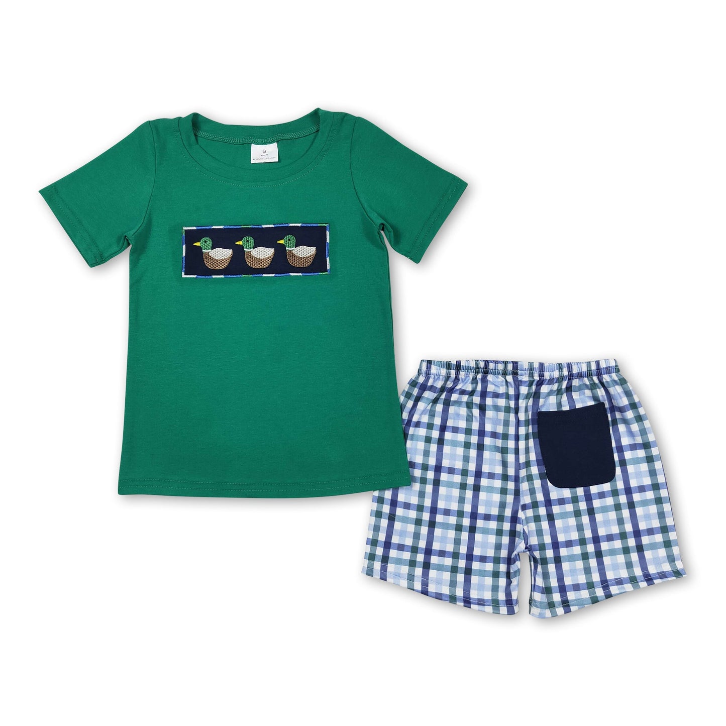 Green duck top plaid shorts boys clothes