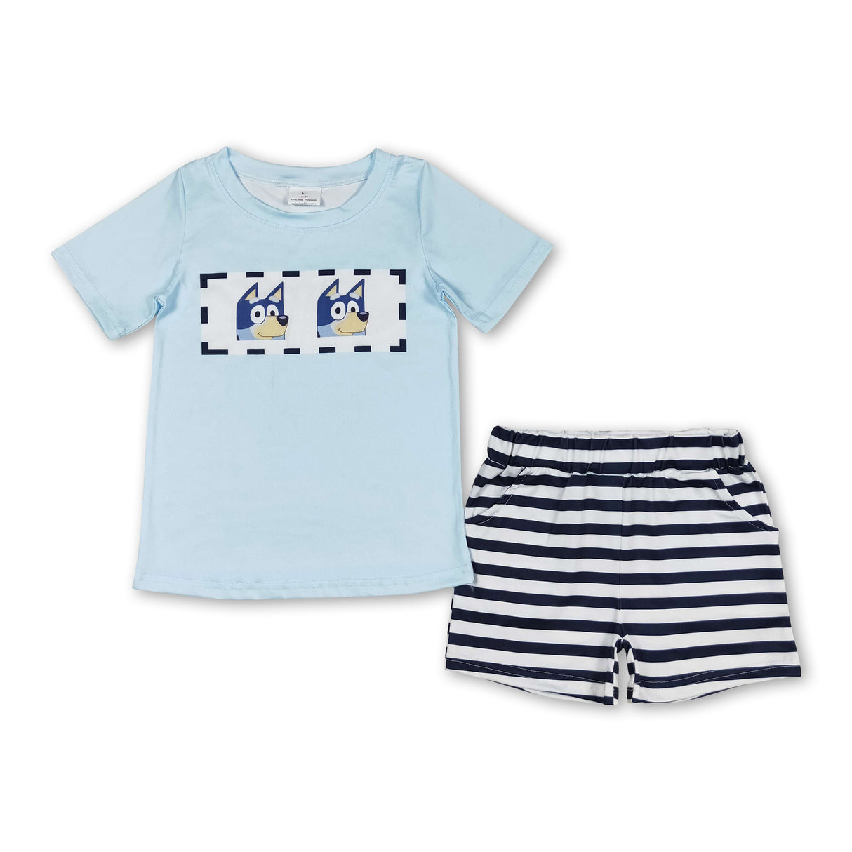 Blue dog short sleeves shirt stripe shorts boys clothes