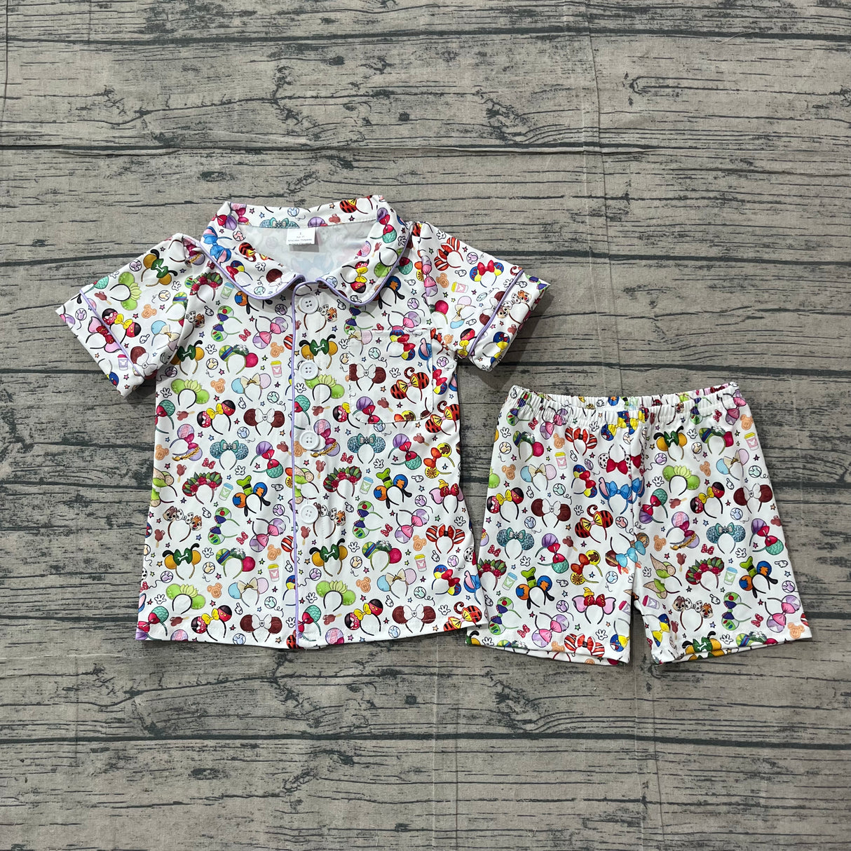 Lavender princess ears kids button down pajamas