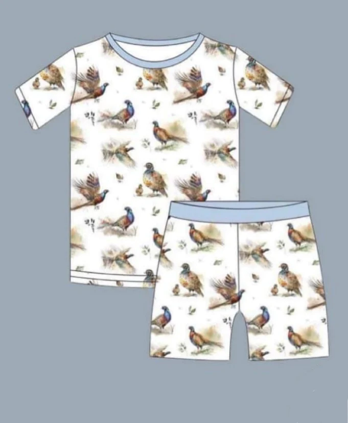 MOQ 3 Short sleeves pheasant kids boys summer pajamas