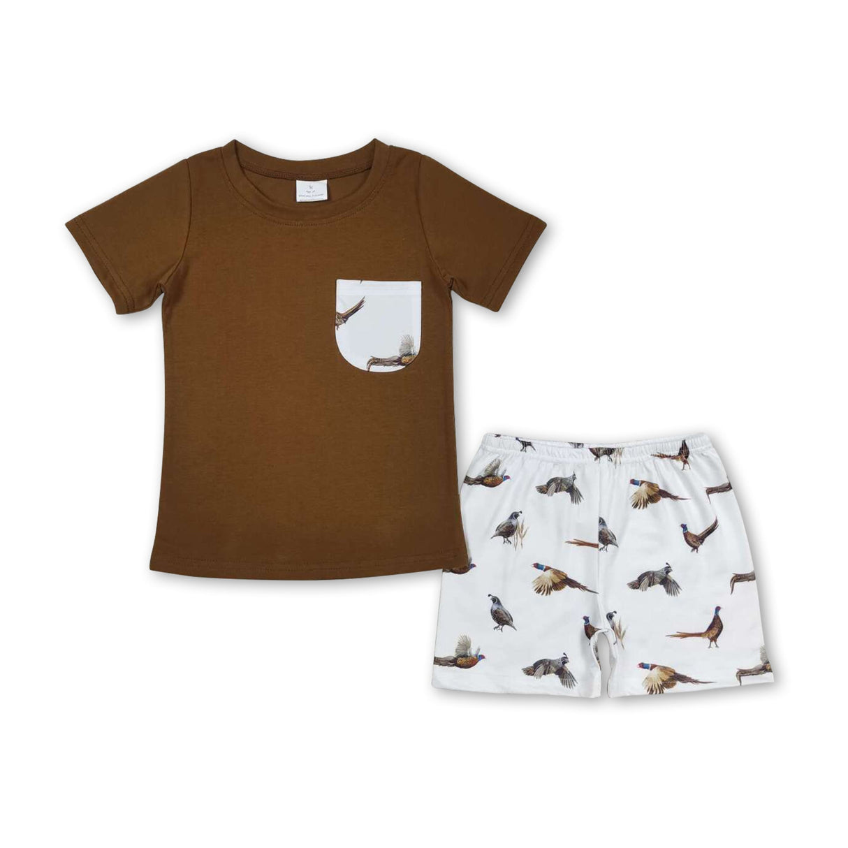 Brown pocket top pheasant shorts kids boys clothes