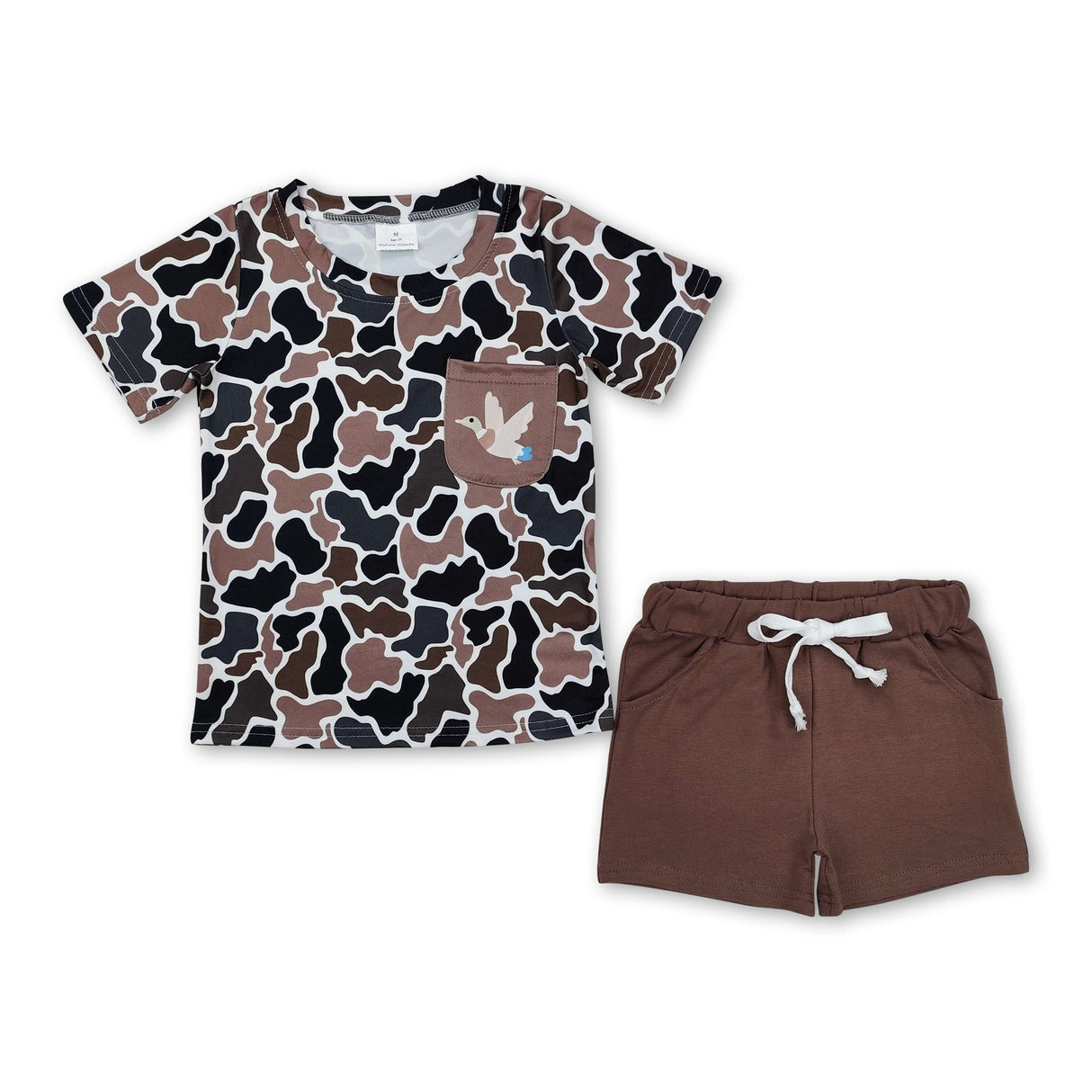 Duck pocket camo short sleeves top shorts boys clothes