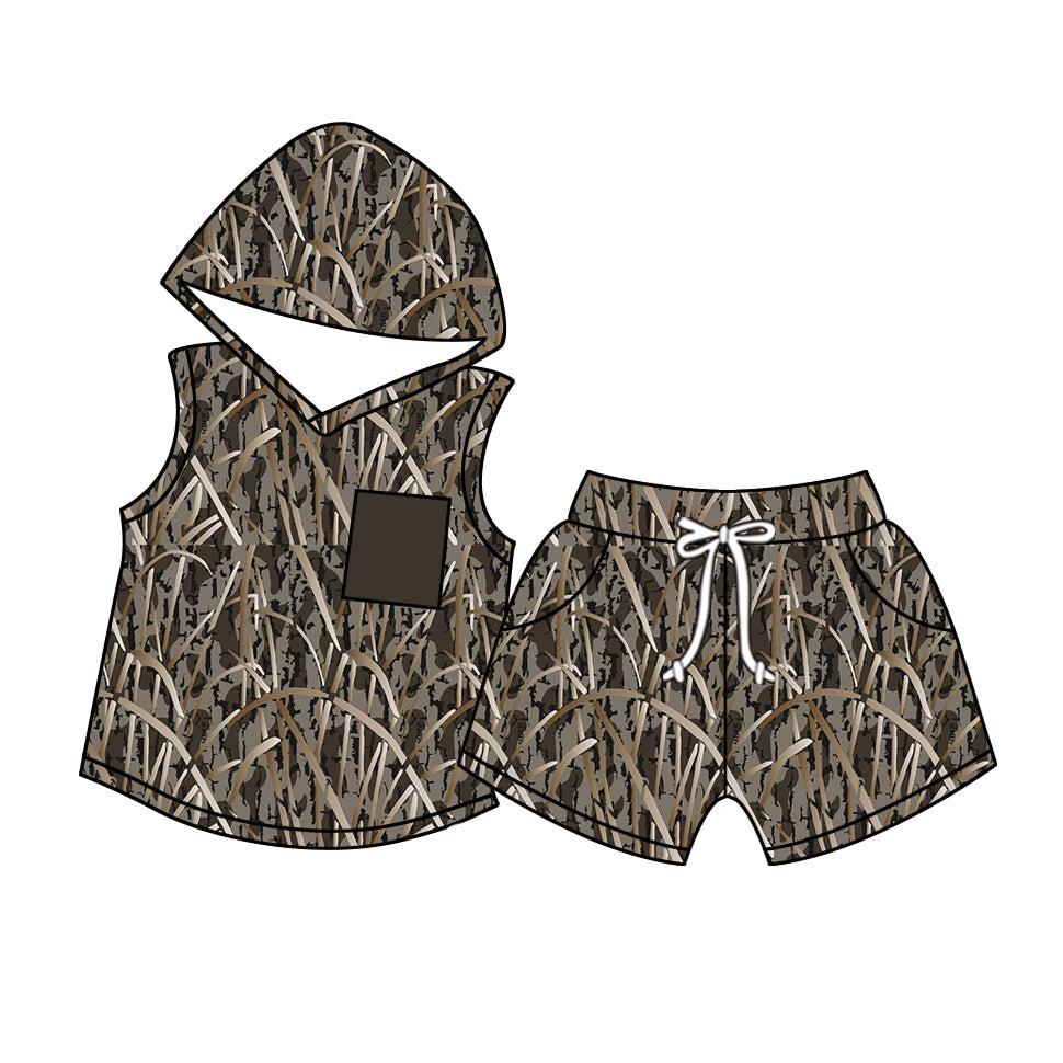 Sleeveless camo pocket hoodie shorts boys outfits