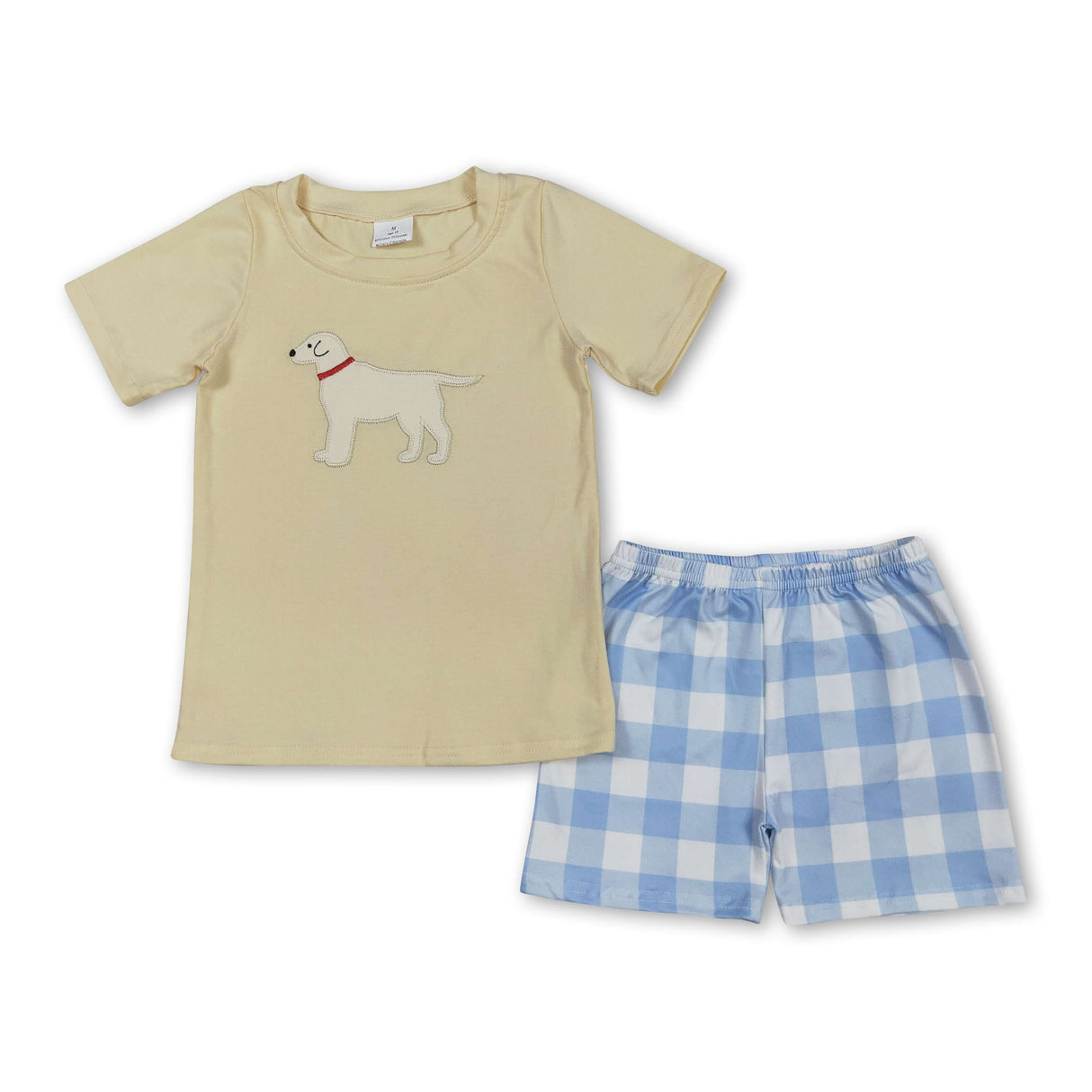 Yellow dog top plaid shorts kids boys clothing