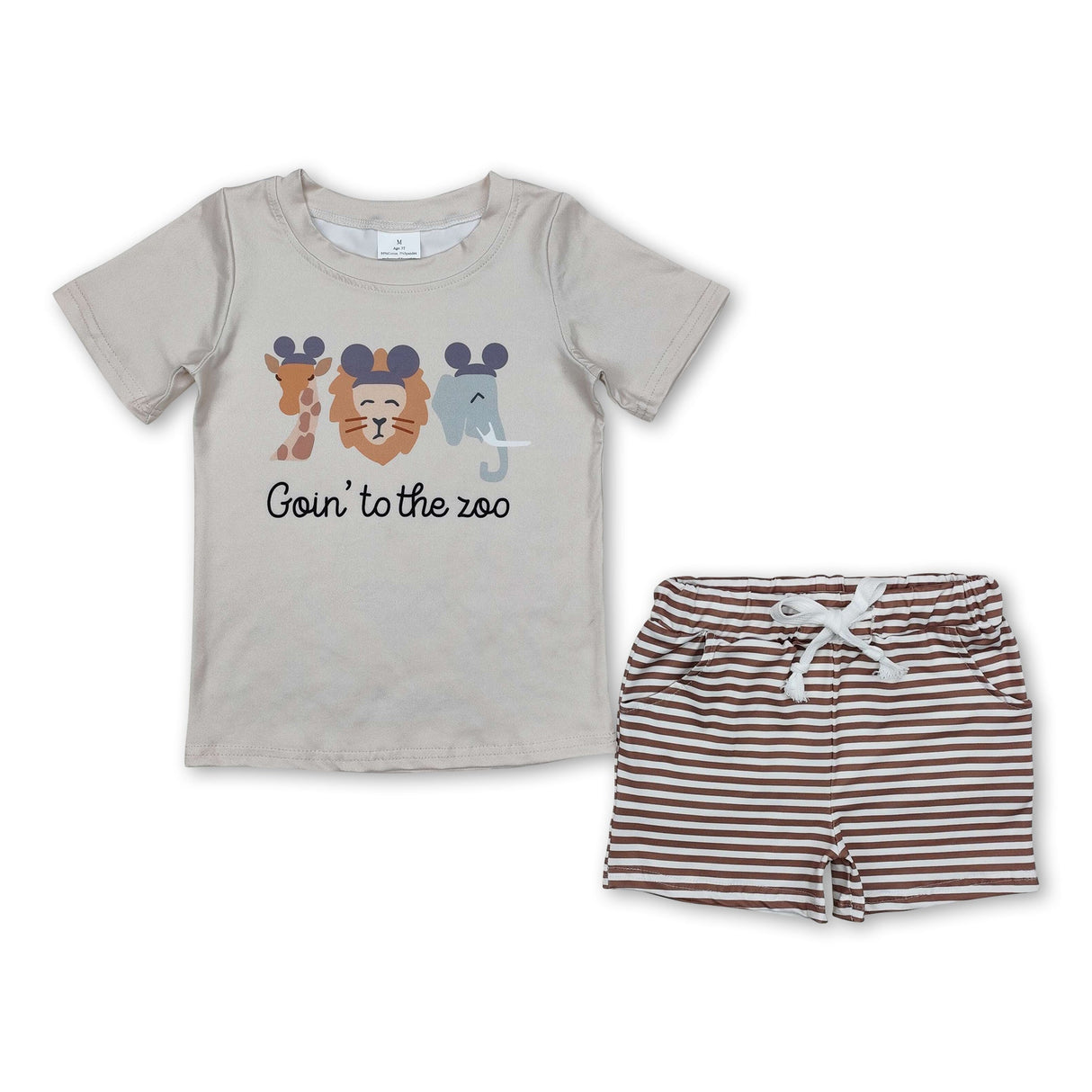 Zoo giraffe lion elephant top stripe shorts boys clothes