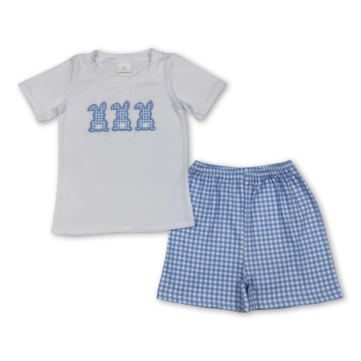 Short sleeves bunny top light blue plaid shorts boys Easter outfits