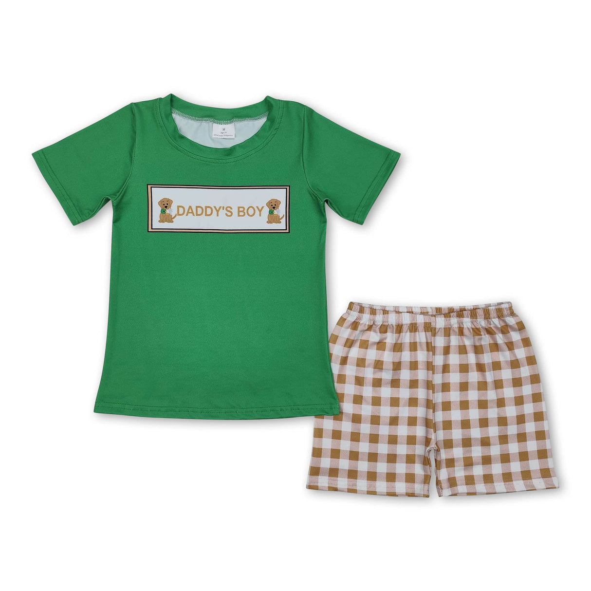 Green daddy's boy dog top plaid shorts kids boys clothes