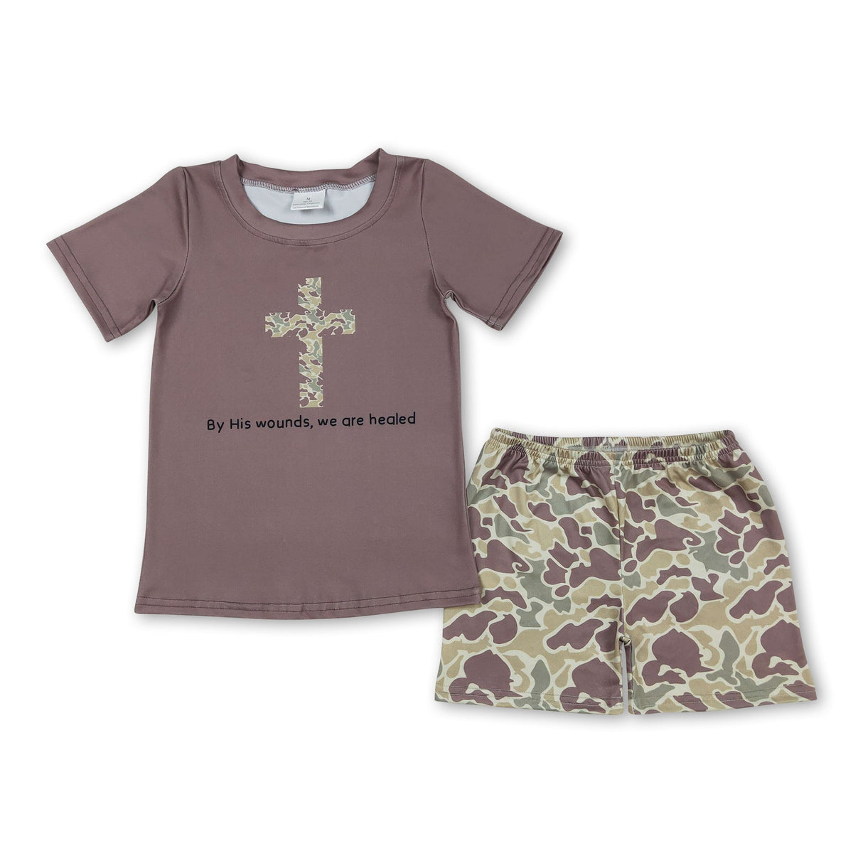 Short sleeves camo cross top shorts kids boys Easter clothes