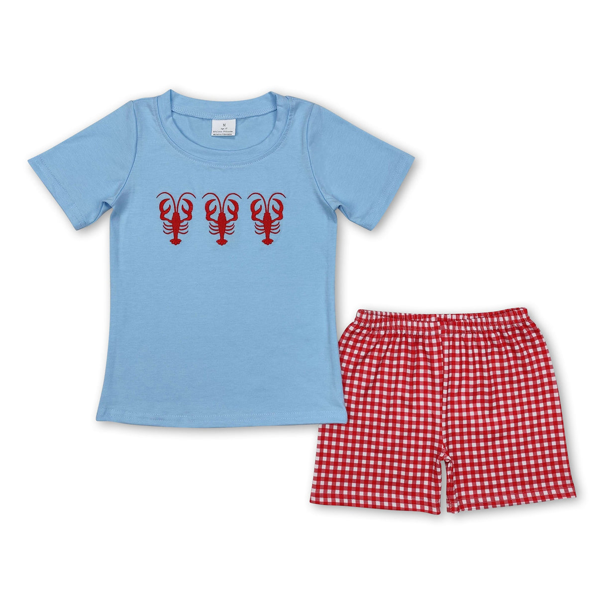 Light blue crawfish top plaid shorts boys clothing