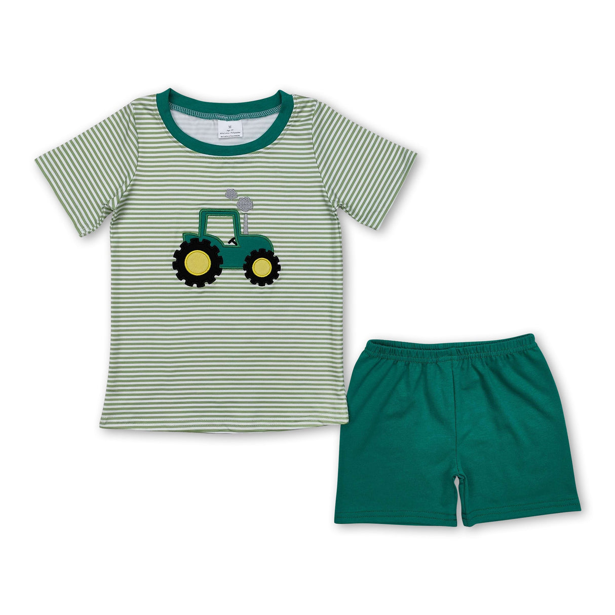 Short sleeves green stripe tractor kids boys farm clothes
