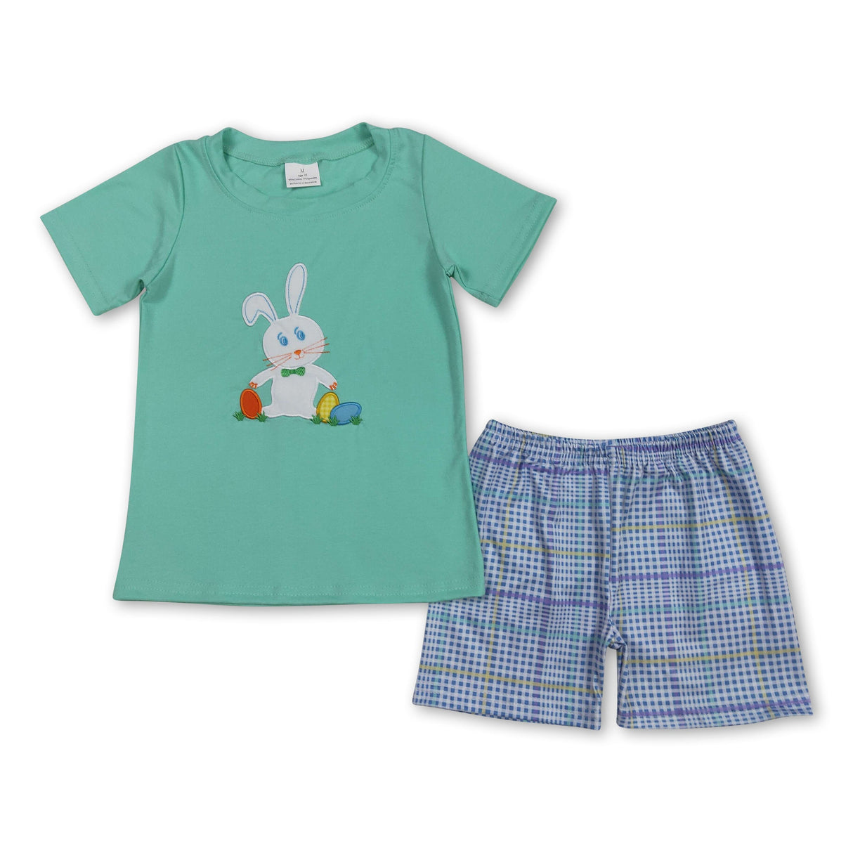 Short sleeves egg rabbit top plaid shorts boys Easter clothes