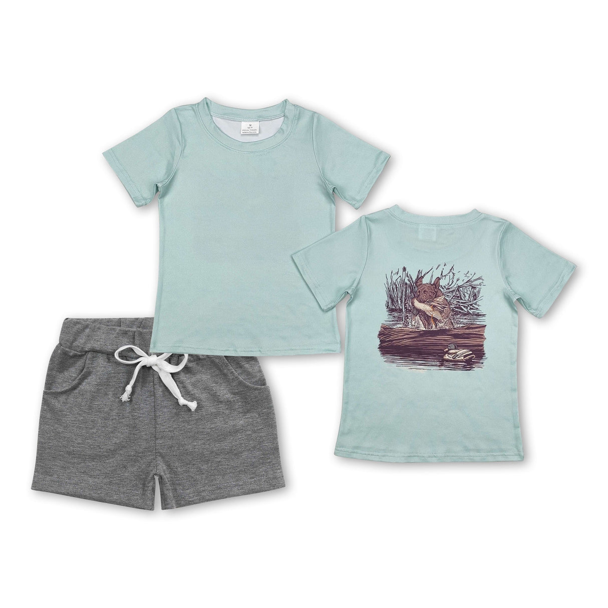Short sleeves dog duck top grey shorts boys clothes