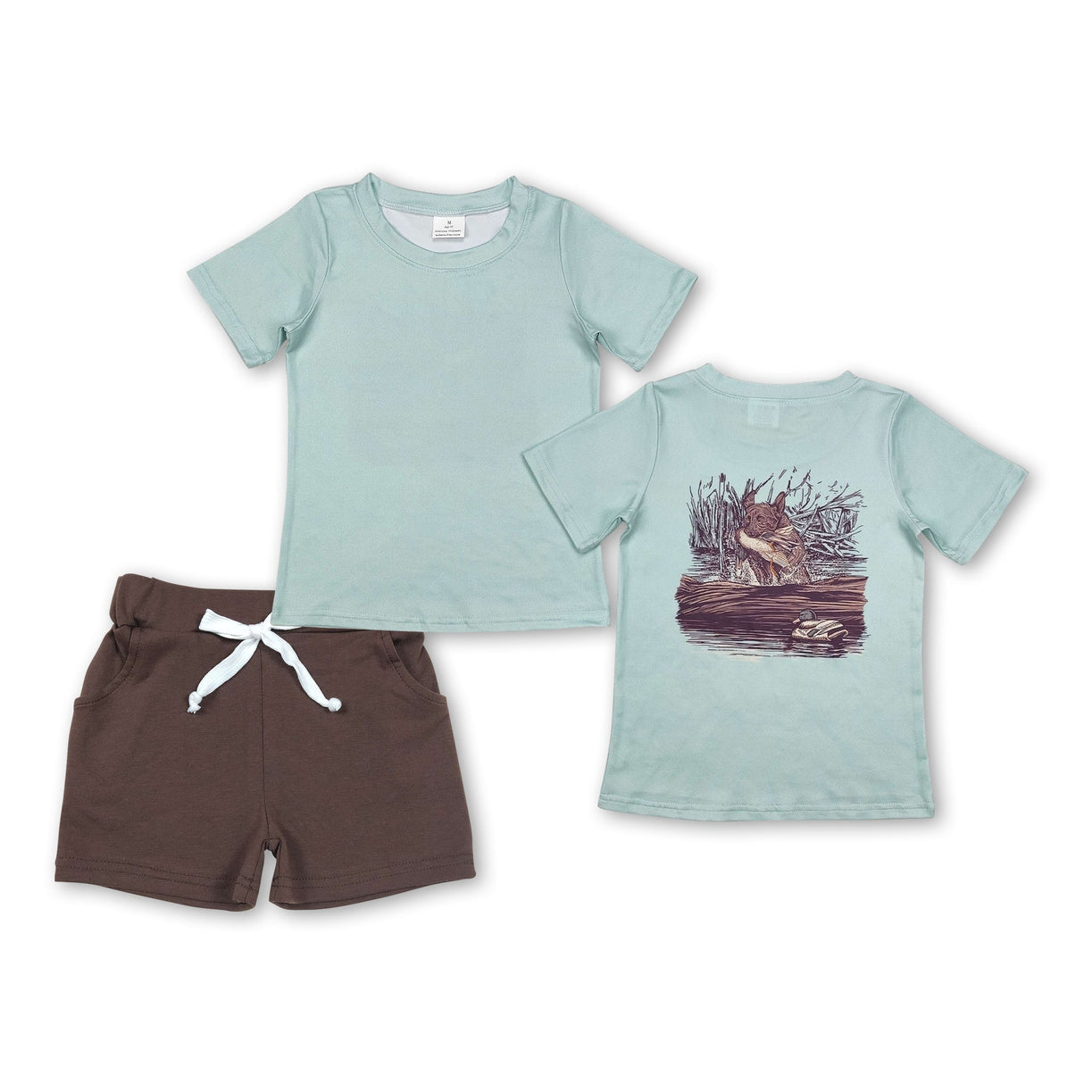 Short sleeves dog duck top brown shorts boys clothes