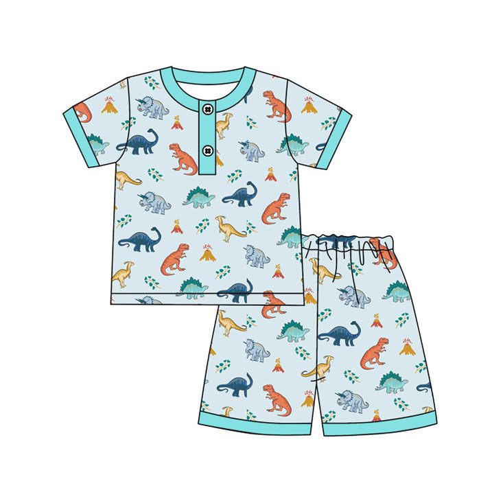 Short sleeves light blue dinosaur kids boys summer clothes