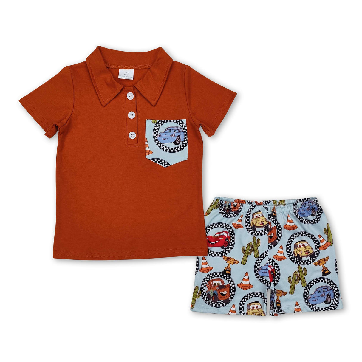 Brown cars pocket polo shirt cactus shorts boys clothes