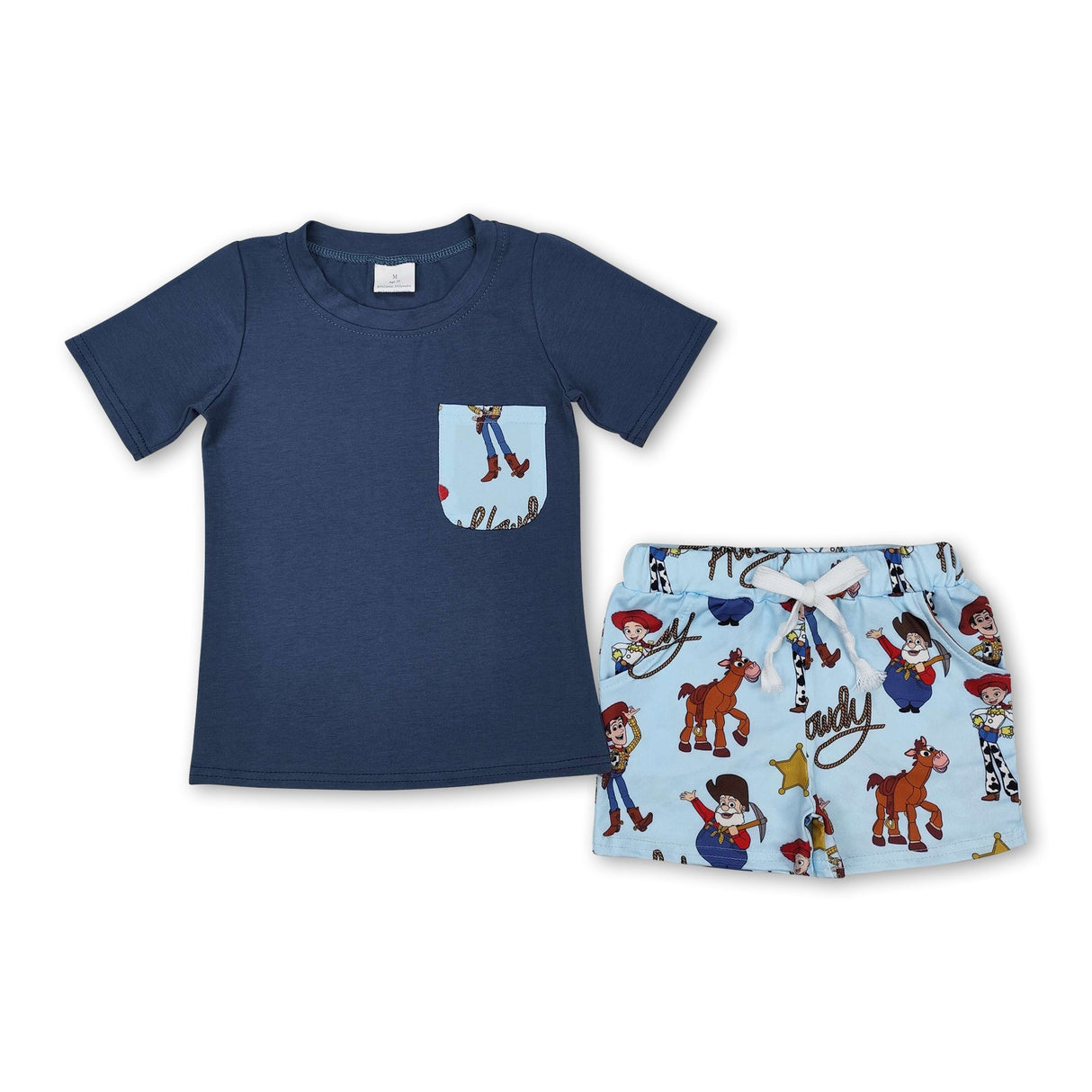Short sleeves pocket top howdy toy shorts kids boys clothes