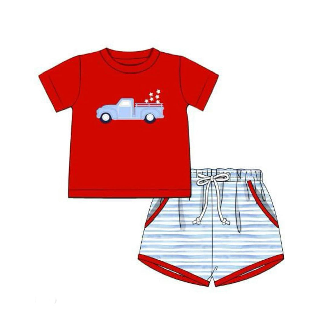 Red short sleeves truck stars kids boys 4th of july outfits