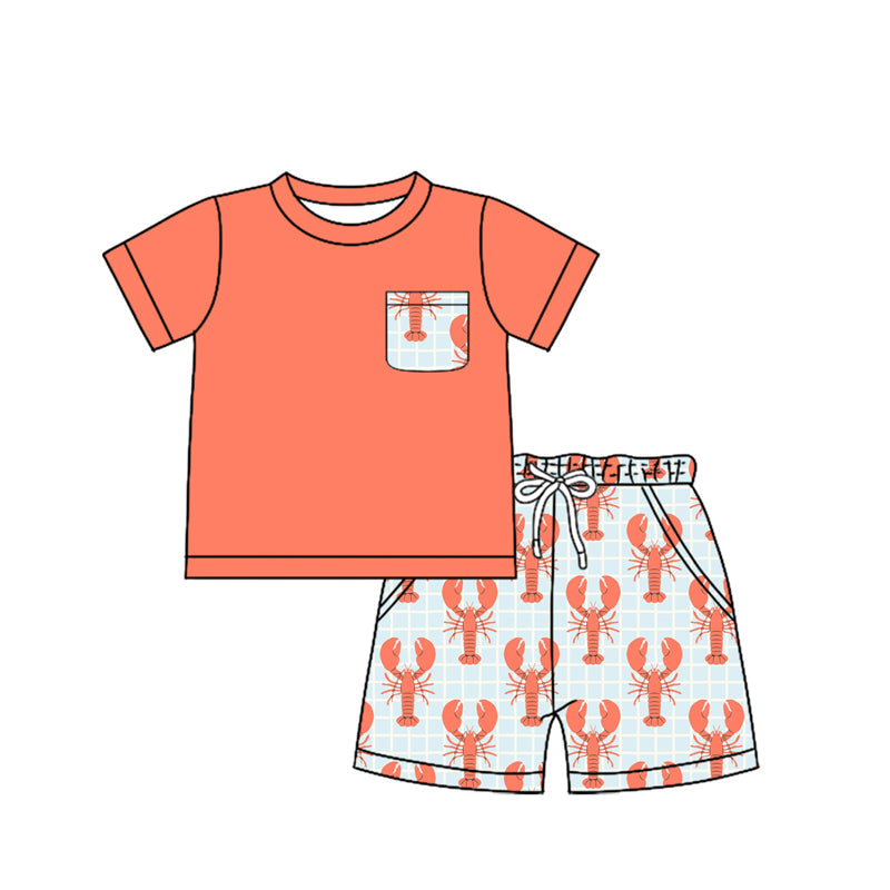 Short sleeves crawfish pocket top shorts kids boys clothes