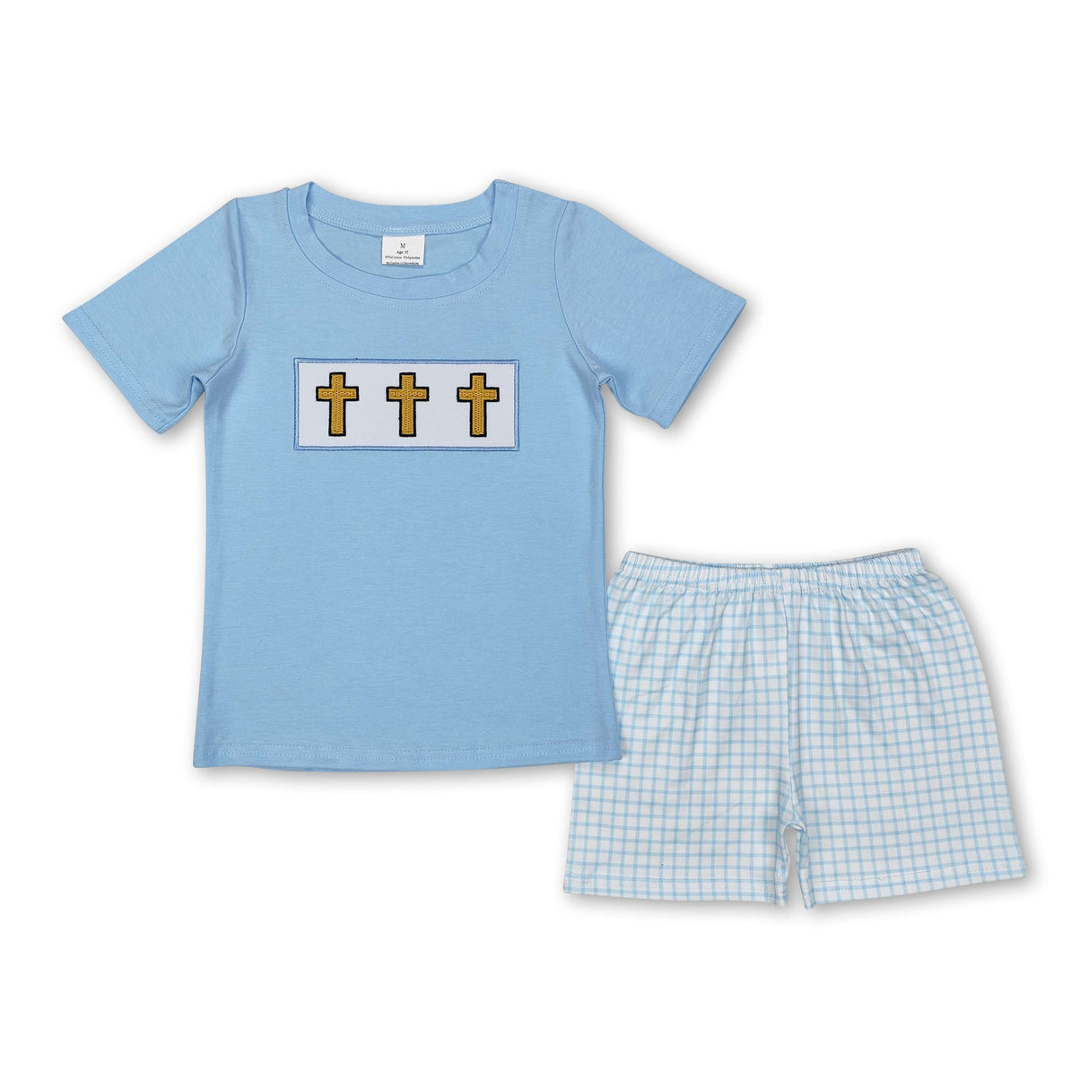 Short sleeves cross top plaid shorts kids boys Easter outfits