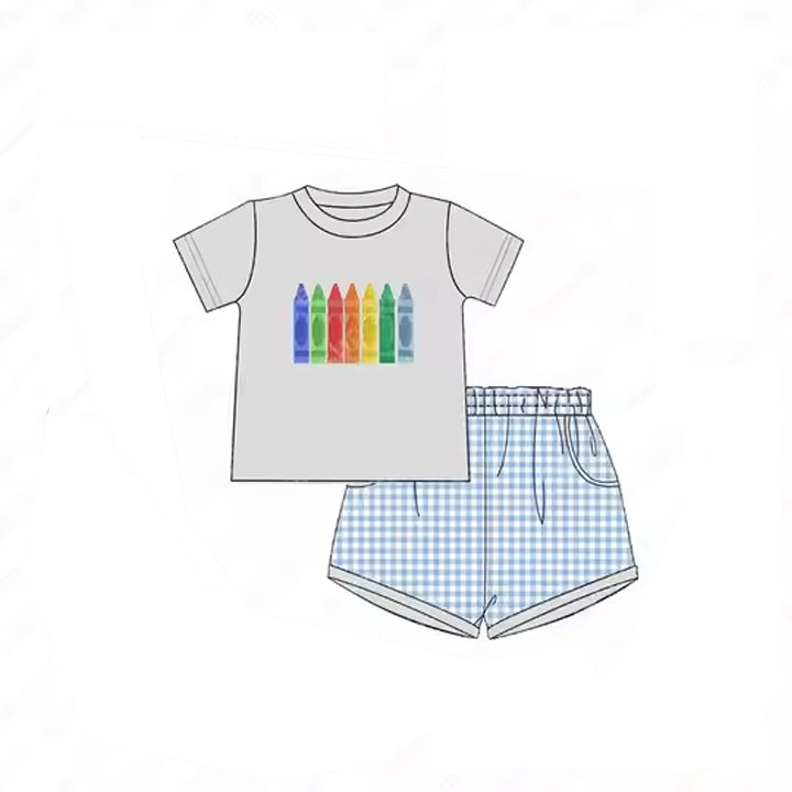Crayon top plaid shorts kids boys back to school outfits