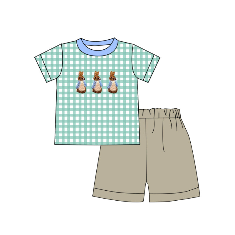 Short sleeves plaid rabbit top shorts boys Easter outfits