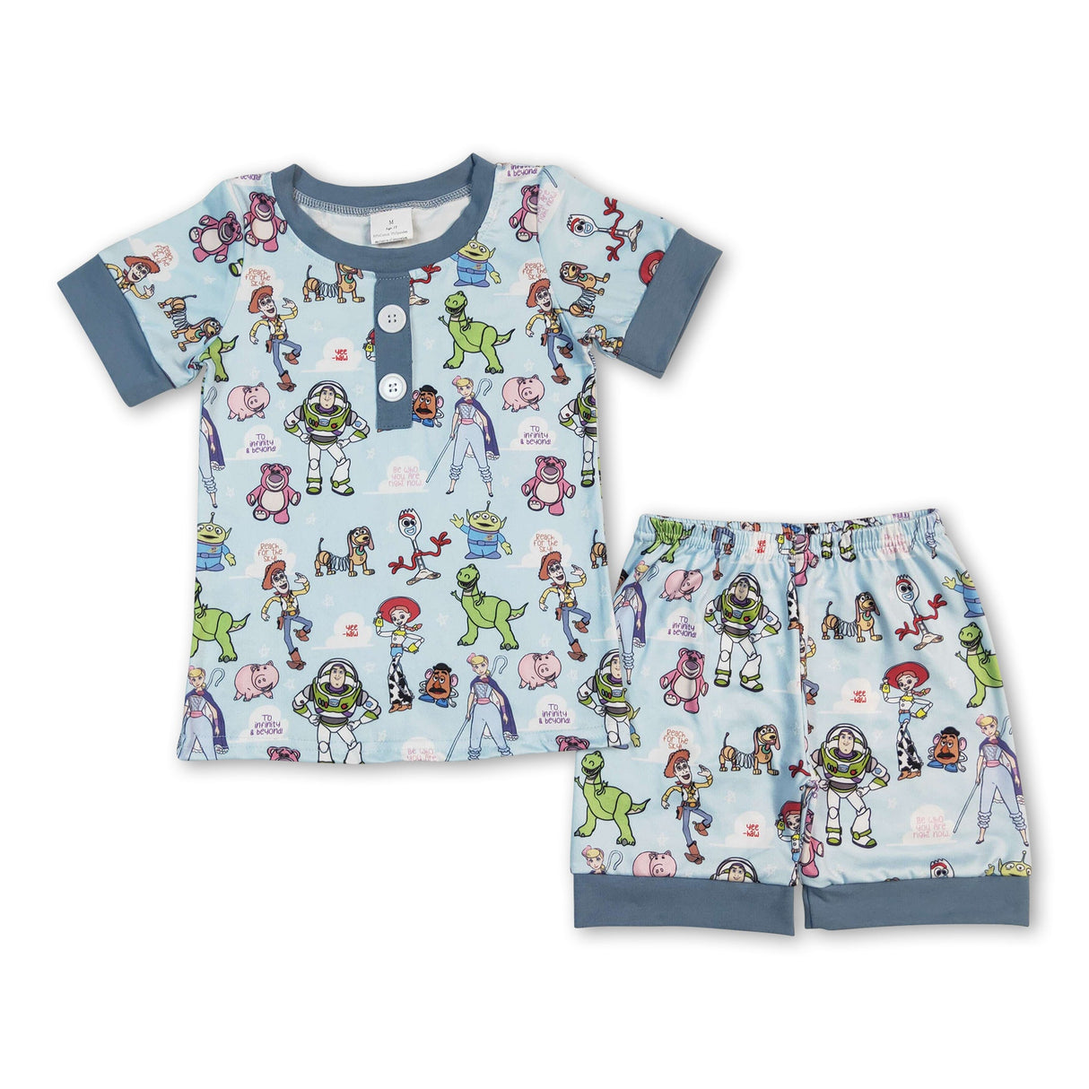 Blue short sleeves bear toy kids boys summer pajamas
