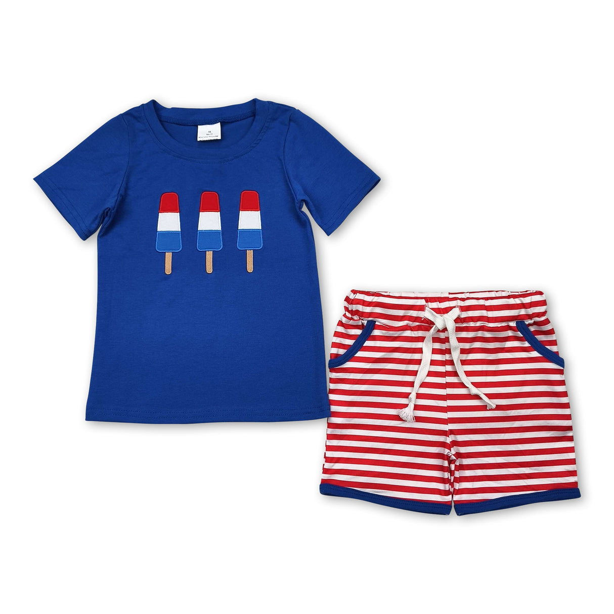Blue popsicle top stripe shorts boys 4th of july outfits